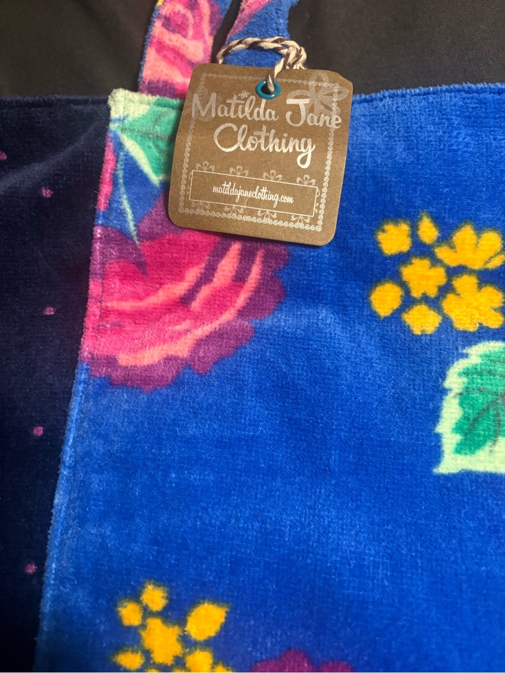 Matilda Jane Cobalt Floral Velvet Tote with Pink Roses - Picture 3 of 6